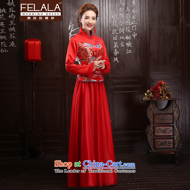 Ferrara 2015 New Red Foutune of long thick Maomao Folder panel qipao bows services L Suzhou shipment of Ferrara wedding (FELALA) , , , shopping on the Internet