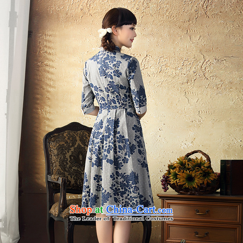 A Pinwheel Without Wind Tsing Yi rattan stamp cheongsam dress in spring and autumn 2015 New China wind in Sau San cuff skirt navy S, Yat Lady , , , shopping on the Internet