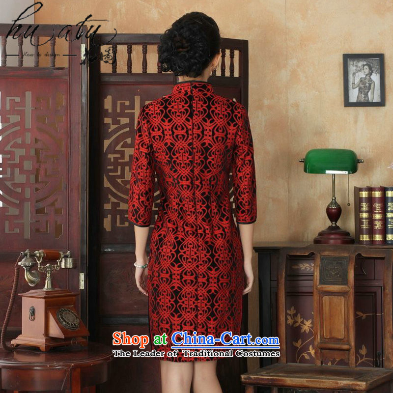 Tang Dynasty floral cheongsam with new autumn collar women improved lace velvet cheongsam dress Sau San 7 cuff will spend 5 red XL, Figure , , , shopping on the Internet