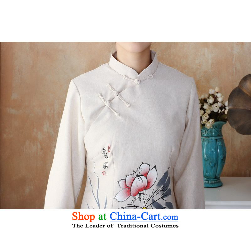 158 Jing Ms. older Tang dynasty cotton linen load spring and autumn kit collar hand-painted Tang blouses pants Kit - 3 silver gray 4XL, 158 jing shopping on the Internet has been pressed.