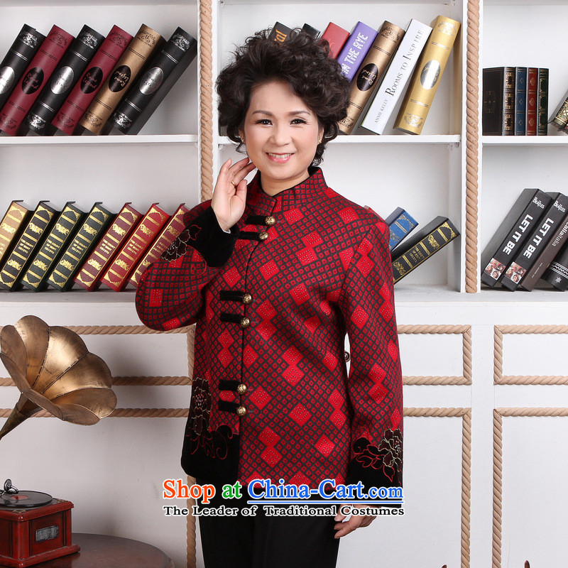 158 Jing in older women Tang dynasty winter coats blouses Mock-neck Tang dynasty women wool? Tang Dynasty - 1 black jacket red grille spent 158 Jing.... XL, online shopping