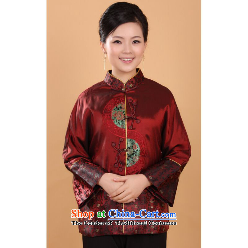 Ms Au King Mansion to Tang dynasty female autumn and winter coats blouses Mock-neck damask Tang blouses national dress?- 3 red?3XL