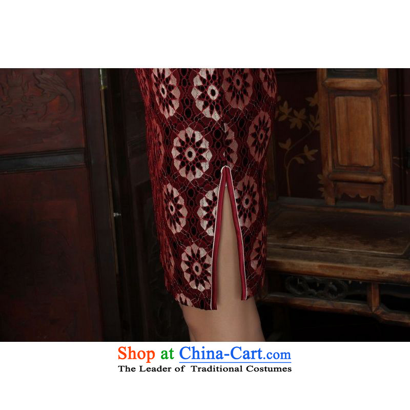158 Jing Chinese improved cheongsam dress long skirt Superior elasticity lace cheongsam dress Kim scouring pads Sau San 7 Cuff TD0024 map color , L 158 jing shopping on the Internet has been pressed.