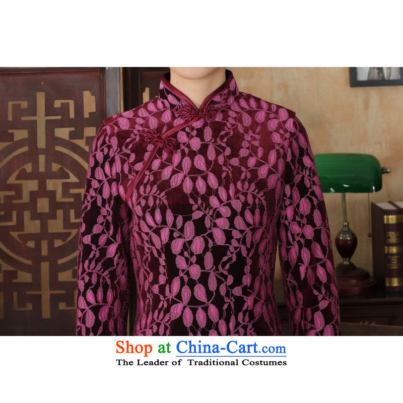 158 Jing Chinese improved cheongsam dress long skirt Superior elasticity lace cheongsam dress Kim scouring pads Sau San 7 Cuff TD0020 2XL, map color 158 jing shopping on the Internet has been pressed.