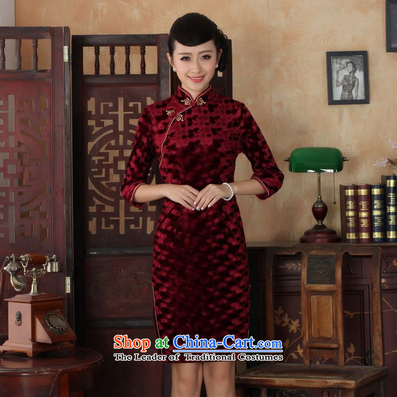 158 Jing Chinese improved cheongsam dress long skirt superior Stretch Wool cheongsam dress Kim Sau San 7 Cuff wine red S, Li Jing shopping on the Internet has been pressed.