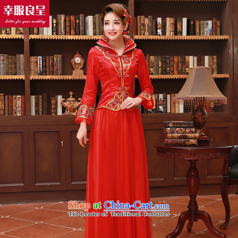 The privilege of serving-leung of autumn and winter 2015 new bride red Chinese wedding dress bows services wedding dress long-sleeved light slice of Qipao winter long dress , L, a service-leung , , , shopping on the Internet