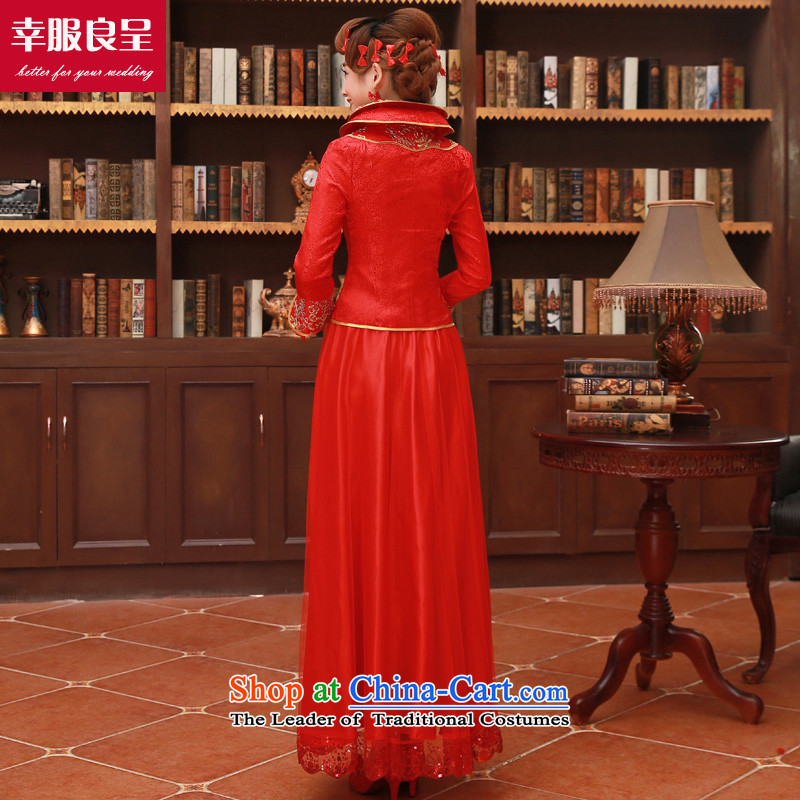 The privilege of serving-leung of autumn and winter 2015 new bride red Chinese wedding dress bows services wedding dress long-sleeved light slice of Qipao winter long dress , L, a service-leung , , , shopping on the Internet