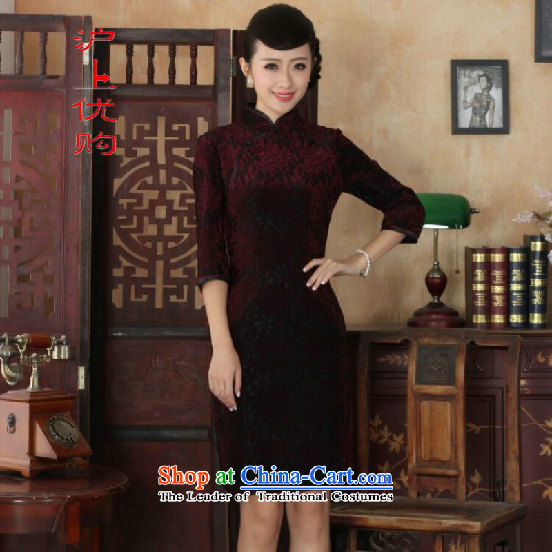 Shanghai, optimize IPO Chinese improved cheongsam dress long skirt Superior elasticity lace cheongsam dress Kim scouring pads Sau San 7 Cuff TD0021 map color XL, Shanghai, optimization options , , , shopping on the Internet