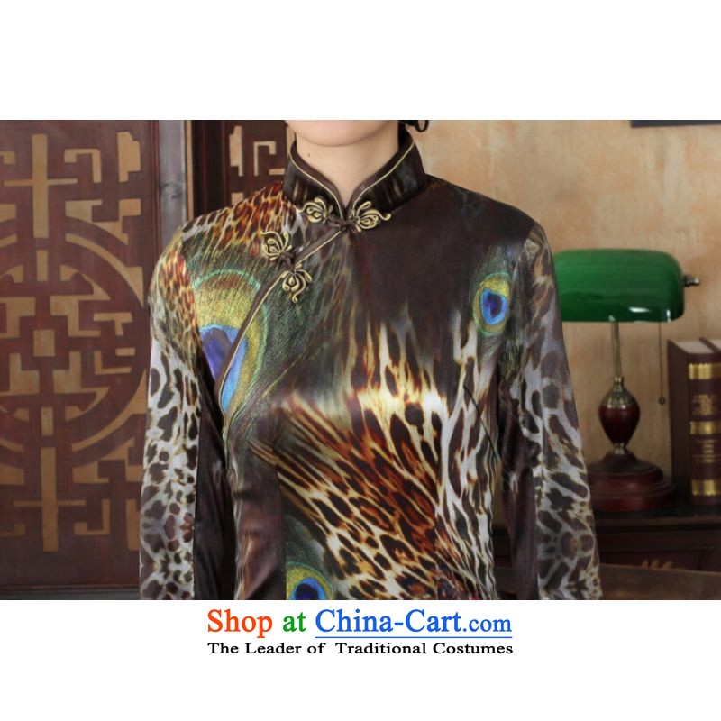 Shanghai, optimize IPO Chinese improved cheongsam dress long skirt Superior elasticity Kim scouring pads peacock qipao 7 Cuff color pictures , optimization options Shanghai XL, , , , shopping on the Internet