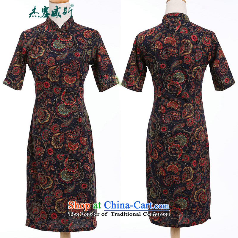 Jie in Wisconsin, China wind retro elegant ladies linen Spring Collar and knee in manual long qipao small vine, Athena Mock-neck qipao M Cheng Kejie in Wisconsin, , , , shopping on the Internet