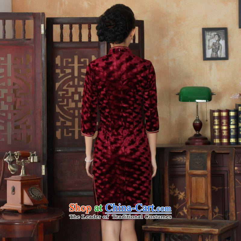 Ms Au King Mansion to Chinese improved cheongsam dress long skirt superior Stretch Wool cheongsam dress Kim Sau San 7 Cuff wine red M to Jing Ge , , , shopping on the Internet