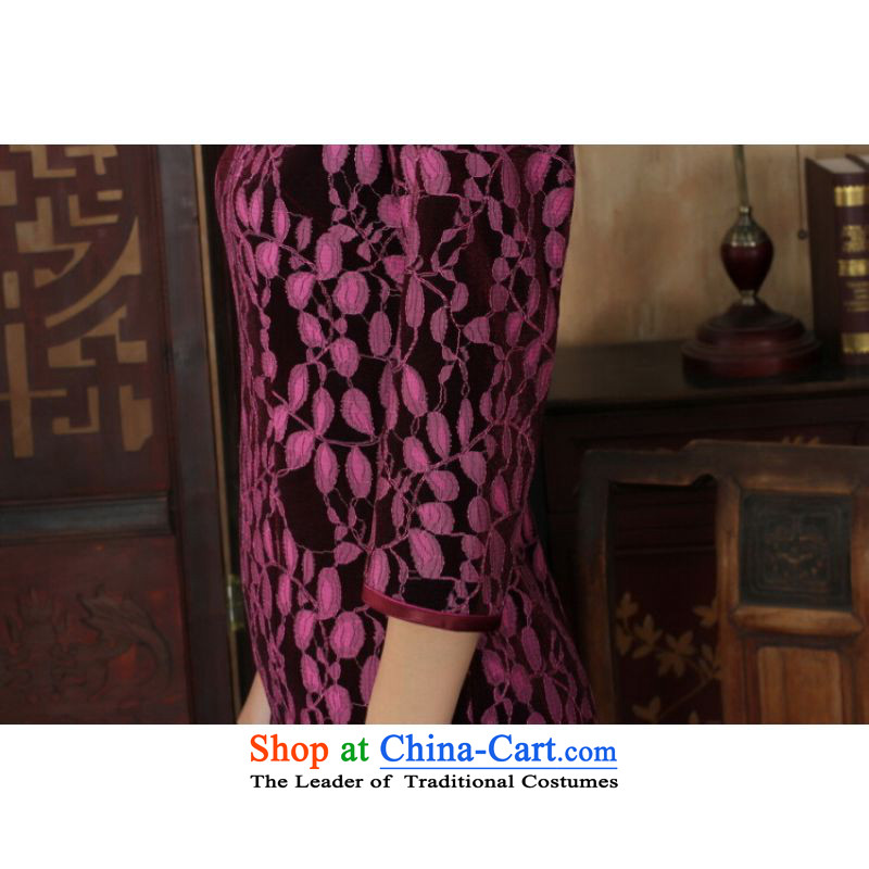 Ms Au King Mansion to Chinese improved cheongsam dress long skirt Superior elasticity lace cheongsam dress Kim scouring pads Sau San 7 Cuff TD0021 map color M to Jing Ge , , , shopping on the Internet