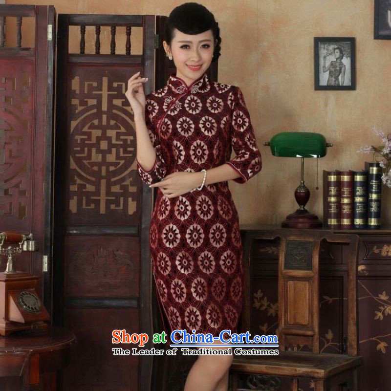 Ms Au King Mansion to Chinese improved cheongsam dress long skirt Superior elasticity lace cheongsam dress Kim scouring pads Sau San 7 Cuff TD0025 map color , L' Jing Ge , , , shopping on the Internet