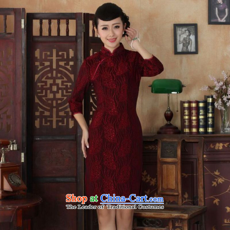 Ms Au King Mansion to Chinese improved cheongsam dress long skirt Superior elasticity lace cheongsam dress Kim scouring pads Sau San 7 Cuff TD0025 map color , L' Jing Ge , , , shopping on the Internet
