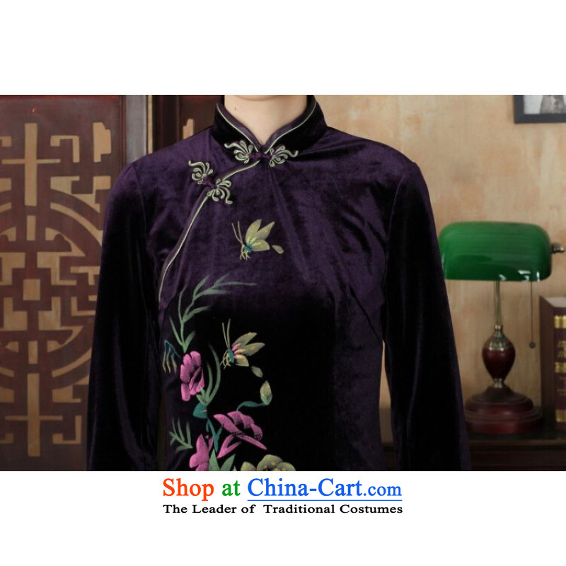 Ms Au King Mansion to Chinese improved cheongsam dress long skirt superior Stretch Wool cheongsam dress Kim Sau San 7 -B purple XL, meaning the cuff Jing Ge , , , shopping on the Internet