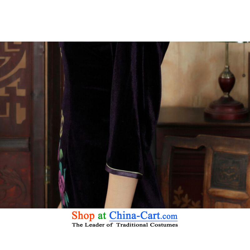 Ms Au King Mansion to Chinese improved cheongsam dress long skirt superior Stretch Wool cheongsam dress Kim Sau San 7 -B purple XL, meaning the cuff Jing Ge , , , shopping on the Internet