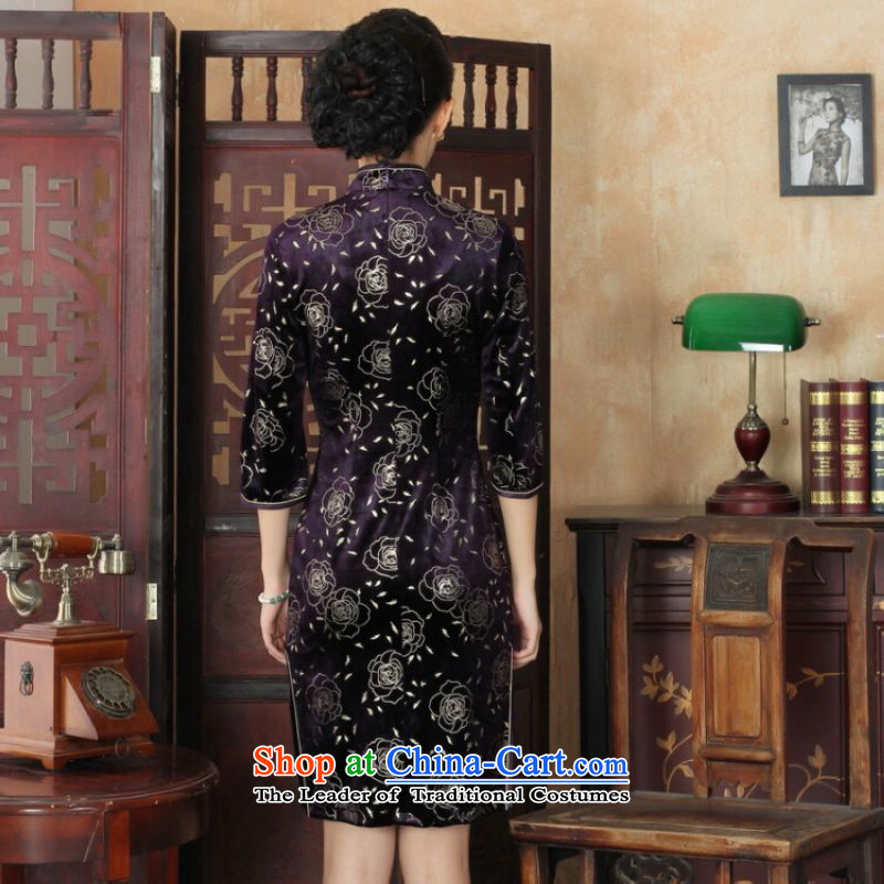 Ms Au King Mansion to Chinese improved cheongsam dress long skirt superior Stretch Wool cheongsam dress Kim Sau San 7 Cuff Color pictures to Jing Ge.... XL, online shopping
