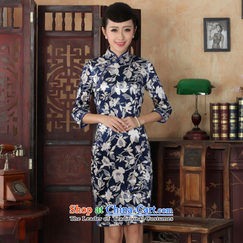 Ms Au King Mansion to Chinese improved cheongsam dress long skirt superior Stretch Wool cheongsam dress Kim Sau San 7 -A picture color sleeves to Jing Ge.... XL, online shopping