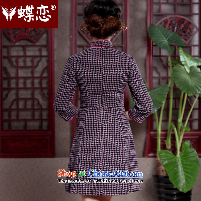 Butterfly Lovers 2015 Autumn New) chidori grid style qipao improved dresses retro temperament Tang dynasty qipao 49108 Red chidori grid  XL, Butterfly Lovers , , , shopping on the Internet