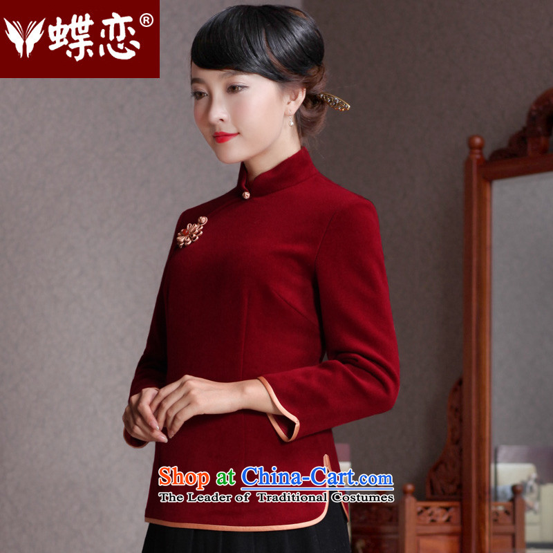 Butterfly Lovers 2015 Autumn New) China wind-to-day of qipao shirt improved wool? Tang blouses 49111 wine red   XL, Butterfly Lovers , , , shopping on the Internet