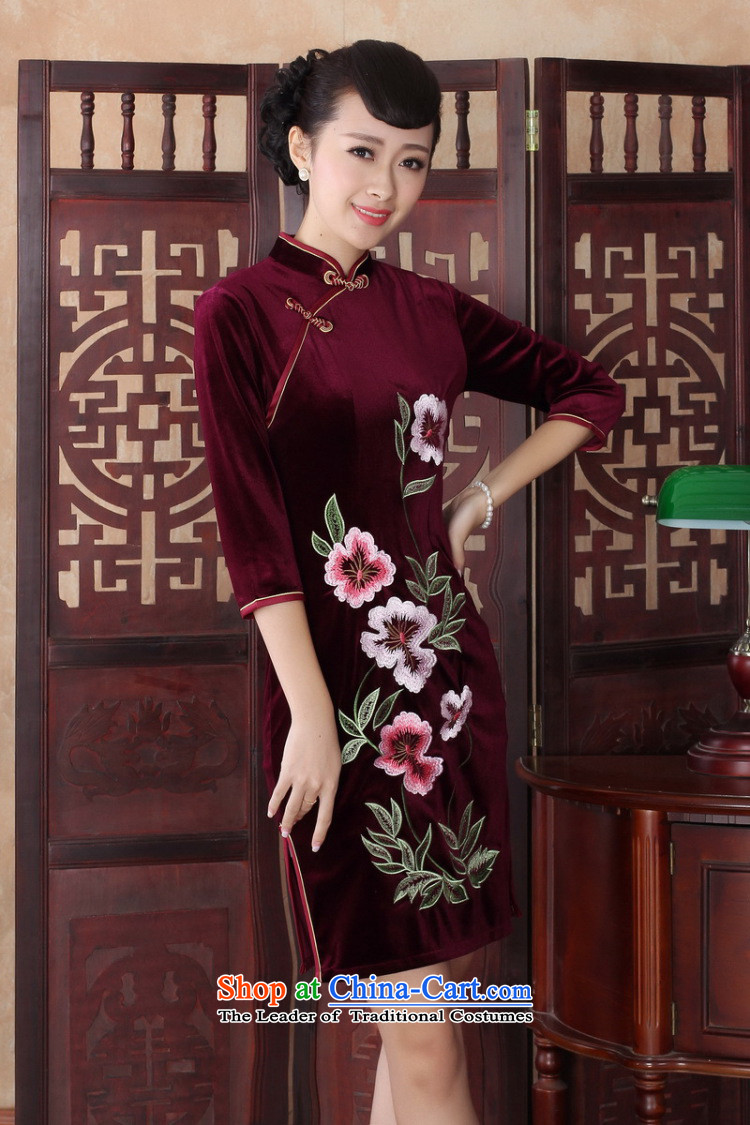 Floral qipao autumn Women's clothes improved stylish Kim scouring pads daily collar short retro Sau San, temperament embroidery cheongsam dress RED M picture, prices, brand platters! The elections are supplied in the national character of distribution, so action, buy now enjoy more preferential! As soon as possible.