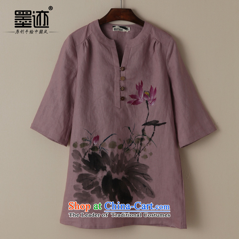 Load new ink autumn hand-painted original cotton linen Tang dynasty female Han-T-shirt national wind in Sau San sleeveless shirt purple M ink has been pressed shopping on the Internet