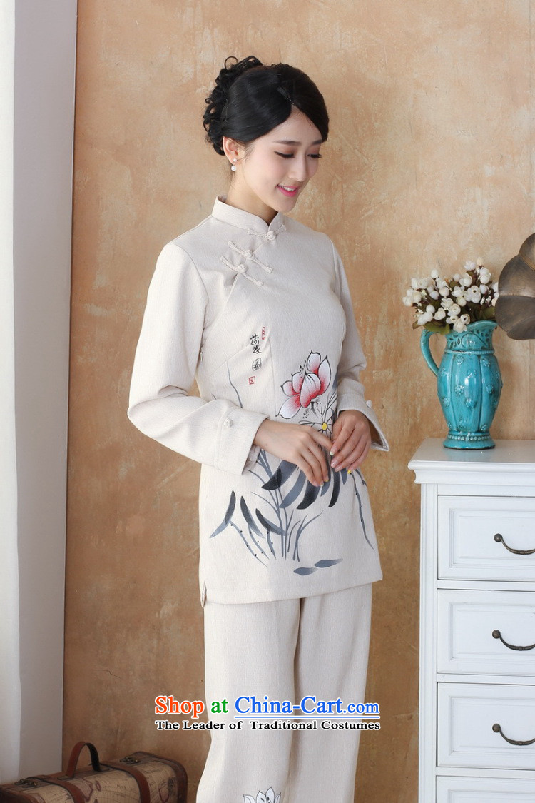 Picking frequency in Tang Dynasty, Ms. older cotton linen load spring and autumn kit collar hand-painted Tang blouses pants Kit - 1 beige M picture, prices, brand platters! The elections are supplied in the national character of distribution, so action, buy now enjoy more preferential! As soon as possible.