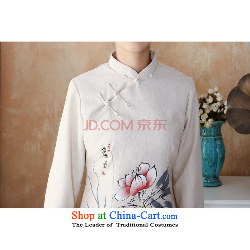 Picking frequency in Tang Dynasty, Ms. older cotton linen load spring and autumn kit collar hand-painted Tang blouses pants Kit - 1 M, picking frequency , , , beige shopping on the Internet