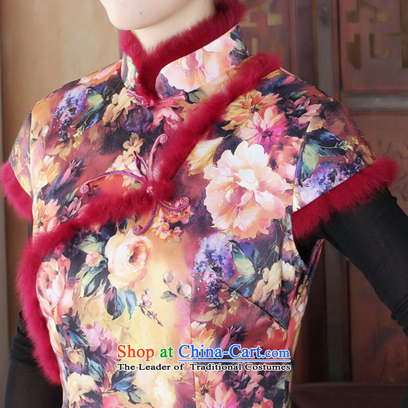 The cross-sa Zhengyan,autumn and winter gross stamp for thick) qipao cheongsam dress retro improvement of daily short skirt Y3127D collar qipao suit the cross-SA has been pressed XL, online shopping