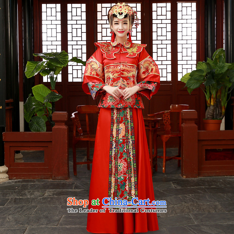 The privilege of serving-leung new bride winter 2014 wedding dress qipao bows to Sau Wo service use su kimono red dragon XL, a service-leung , , , shopping on the Internet