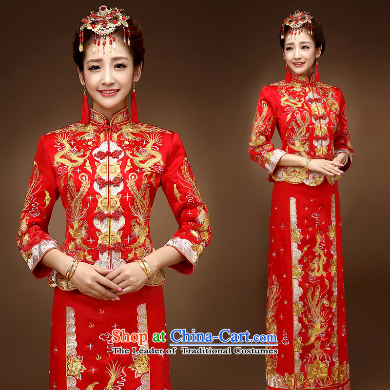 The privilege of serving-leung 2015 new bride-soo Wo Service winter wedding dress longfeng use skirt use bows services RED M Cheongsam