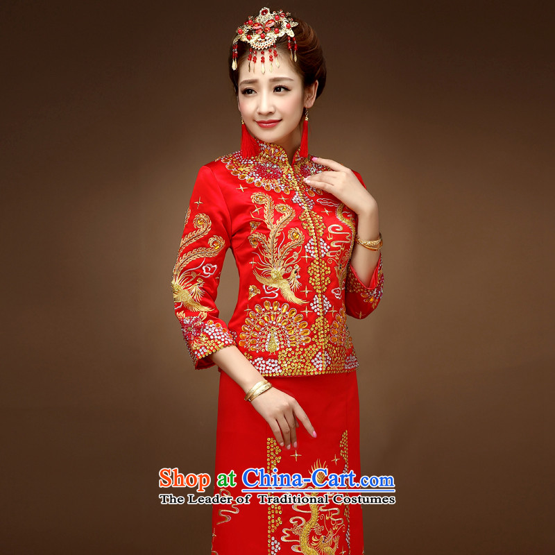 The privilege of serving-leung of autumn and winter bride with Su-wo service bows service wedding dress cheongsam dress use Chinese dragon and use the wedding dress red S, honor services-leung , , , shopping on the Internet