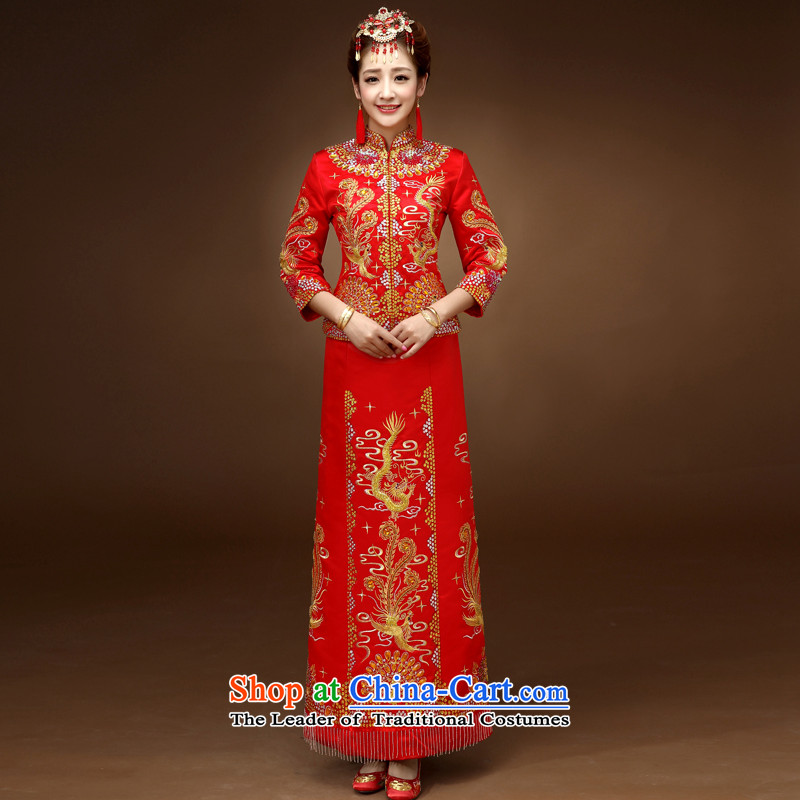 The privilege of serving-leung of autumn and winter bride with Su-wo service bows service wedding dress cheongsam dress use Chinese dragon and use the wedding dress red S, honor services-leung , , , shopping on the Internet