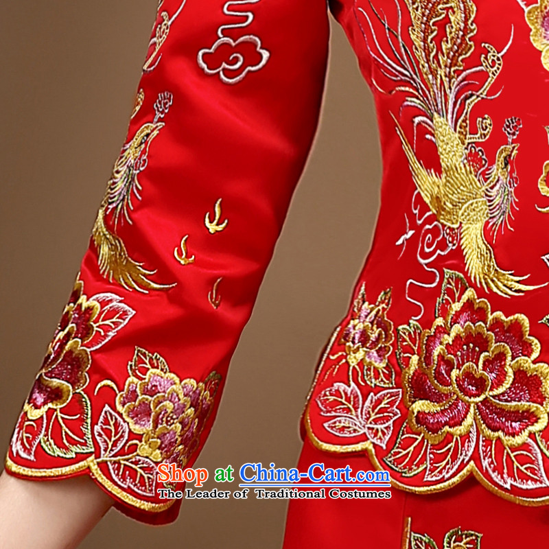 The privilege of serving-leung of autumn and winter red Chinese wedding dress bride wedding dresses Soo-reel serving drink service use skirt use red dragon M honor services-leung , , , shopping on the Internet