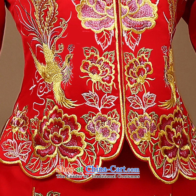 The privilege of serving-leung of autumn and winter red Chinese wedding dress bride wedding dresses Soo-reel serving drink service use skirt use red dragon M honor services-leung , , , shopping on the Internet