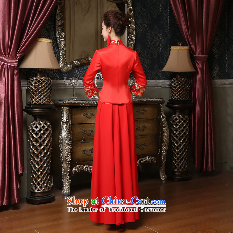 Talk to her new bride dresses 2015 Red Winter marriage Chinese dress in long large long-sleeved clothing red XXL, qipao bows to talk madame shopping on the Internet has been pressed.
