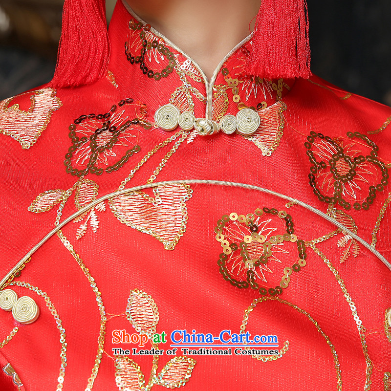 Talk to her new bride dresses 2015 Red Winter marriage Chinese dress in long large long-sleeved clothing red XXL, qipao bows to talk madame shopping on the Internet has been pressed.