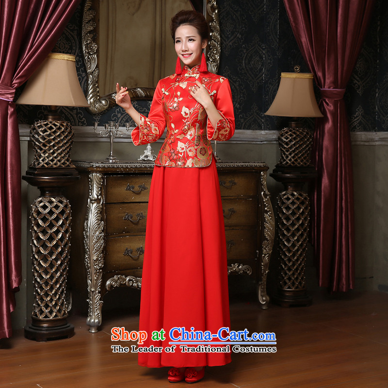 Talk to her new bride dresses 2015 Red Winter marriage Chinese dress in long large long-sleeved clothing red XXL, qipao bows to talk madame shopping on the Internet has been pressed.