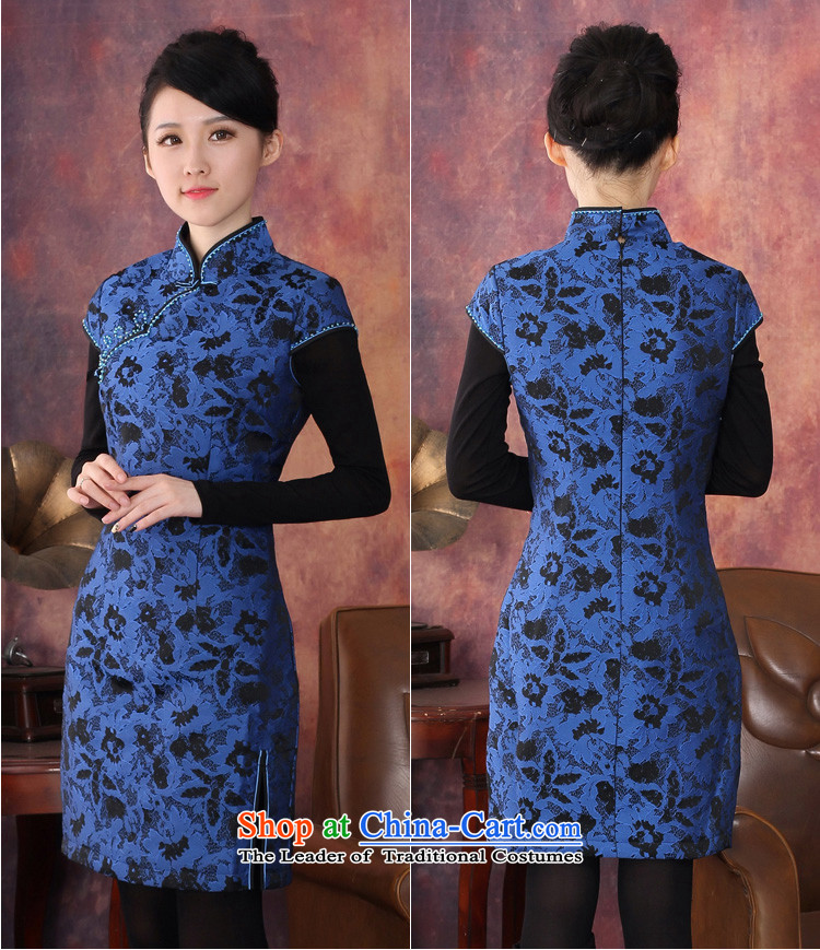 Oriental aristocratic 2015 Fall/Winter Collections elegant embroidery cheongsam dress daily improved cotton short of female folder cheongsam dress 344609 Blue S picture, prices, brand platters! The elections are supplied in the national character of distribution, so action, buy now enjoy more preferential! As soon as possible.