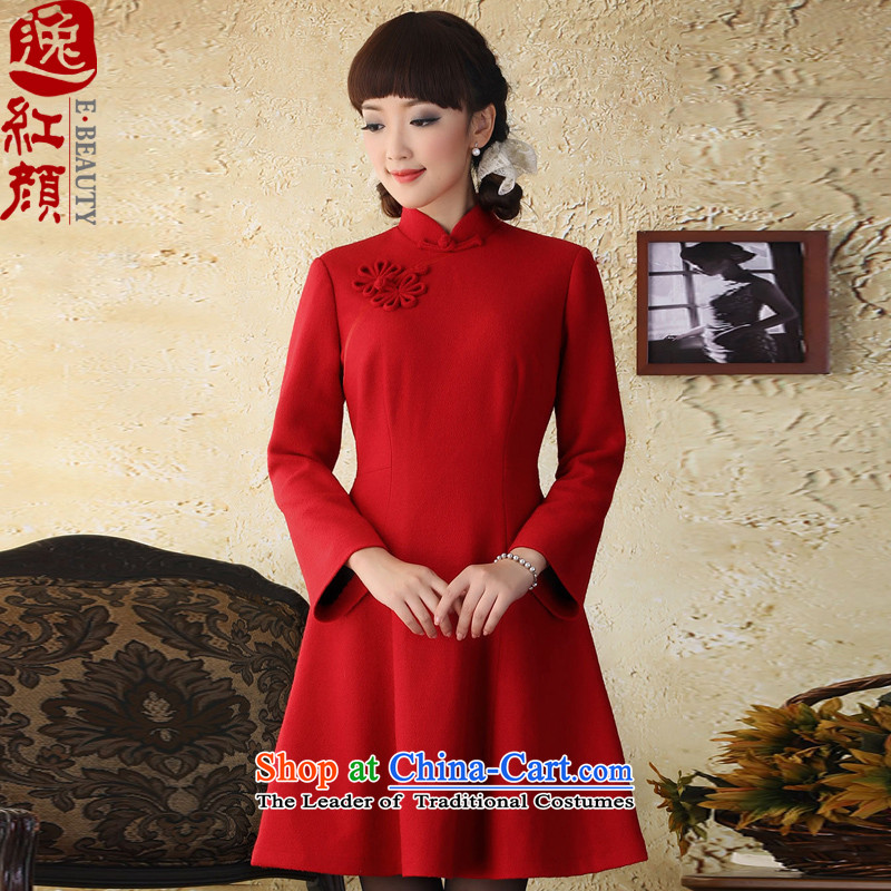 A Pinwheel Without Wind, fuser Yat autumn and winter wool? 9 to the Sau San cuff dresses of ethnic Chinese women skirt Fashion collar red?XL