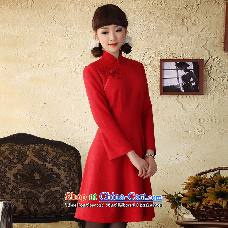 A Pinwheel Without Wind, fuser Yat autumn and winter wool? 9 to the Sau San cuff dresses of ethnic Chinese women skirt Fashion collar red XL, Yat Lady , , , shopping on the Internet