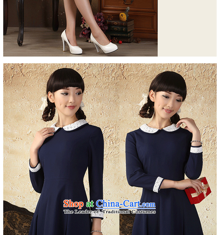 A Pinwheel Without Wind blue heart autumn Yat On early autumn 2015 new long-sleeved dresses ethnic improved elegance navy blue M picture, prices, brand platters! The elections are supplied in the national character of distribution, so action, buy now enjoy more preferential! As soon as possible.