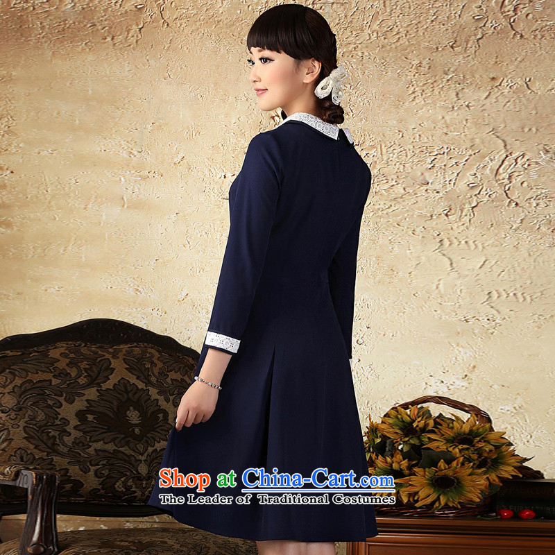 A Pinwheel Without Wind blue heart autumn Yat On early autumn 2015 new long-sleeved dresses ethnic improved elegance navy blue M Yat Lady , , , shopping on the Internet
