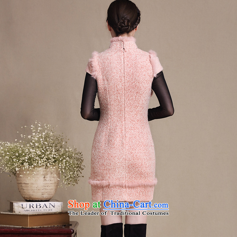 The cheer her embroidery new winter clothing retro style woolen? for improved qipao gross Sau San temperament cheongsam dress Y3196D bare pink XL, improve cross-sa , , , shopping on the Internet