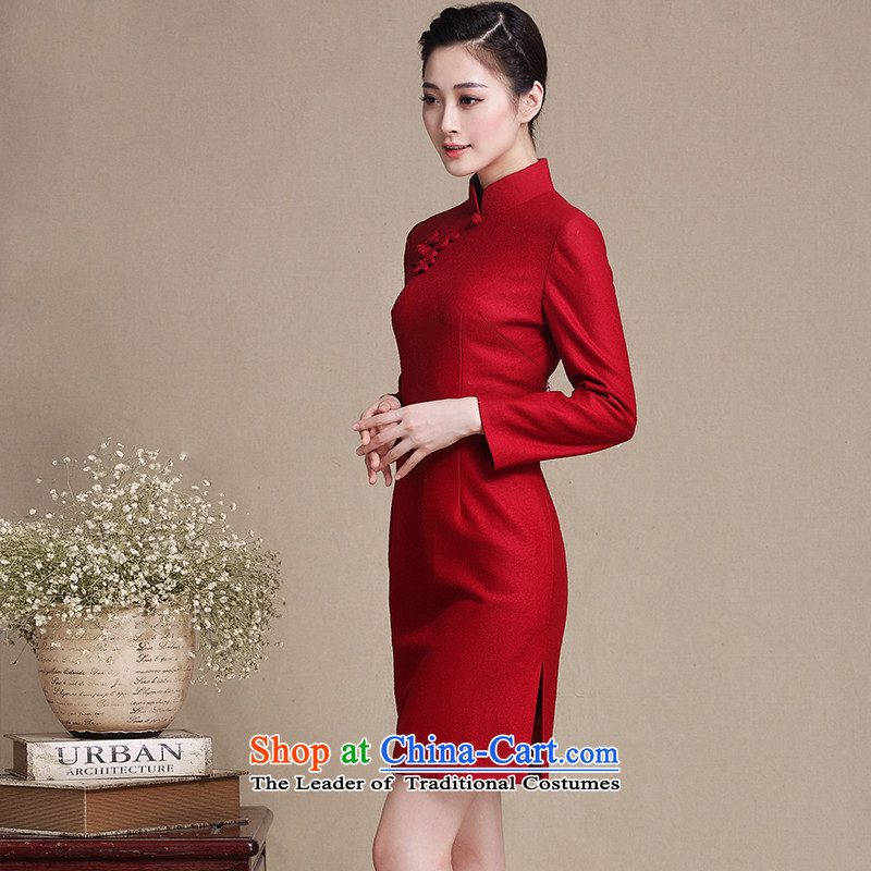 The cross-sa of Mr NGAN new gross qipao retro wool?? daily improved long-sleeved autumn and winter skirt  Y3220D qipao Ms.  2XL, red cross-SA has been pressed the on-line shopping