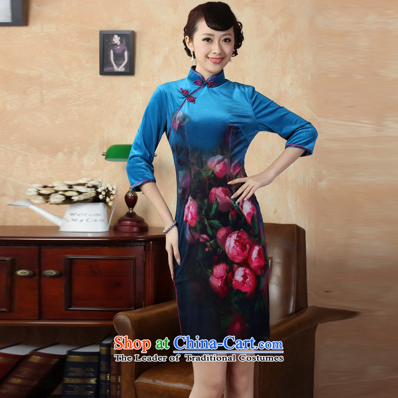 Mrs Ingrid Yeung as Overgrown Tomb  2014 new seven-sleeved improved handicraft embroidery Stretch Wool cheongsam dress Chinese Kim superior short skirts qipao figure XL, Mrs Ingrid Yeung economy Overgrown Tomb , , , shopping on the Internet