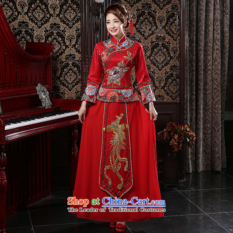 Rain-sang yi new bride wedding dress red retro improved Chinese style wedding wedding dresses kit long skirt QP565 embroidered red M picture, prices, brand platters! The elections are supplied in the national character of distribution, so action, buy now enjoy more preferential! As soon as possible.