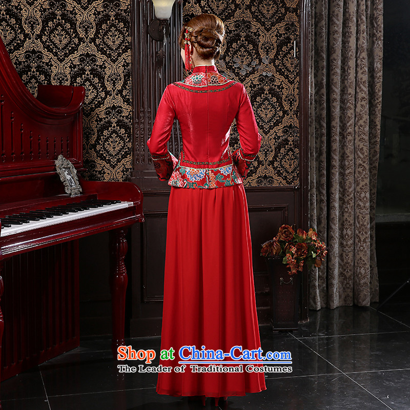 Rain-sang yi new bride wedding dress red retro improved Chinese style wedding wedding dresses kit long skirt QP565 embroidered red M rain still Yi shopping on the Internet has been pressed.