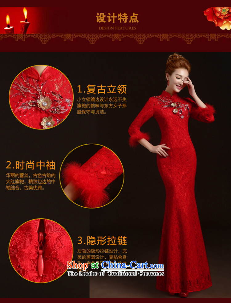 Beverly Ting 2015 new bride qipao bows to the marriage of autumn and winter with long-sleeved red Lace Embroidery Chinese Dress skirt red S picture, prices, brand platters! The elections are supplied in the national character of distribution, so action, buy now enjoy more preferential! As soon as possible.