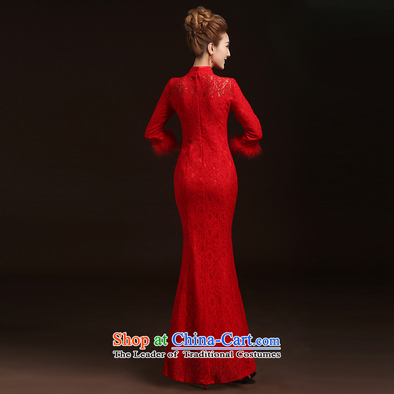Beverly Ting 2015 new bride qipao bows to the marriage of autumn and winter with long-sleeved red Lace Embroidery Chinese Dress skirt red S, Beverly (tingbeier ting) , , , shopping on the Internet